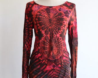 Boho Crisscross Back,Tie Dye Long Sleeve,Top Handcrafted Thai Mudmee   Festivals,Yoga wear