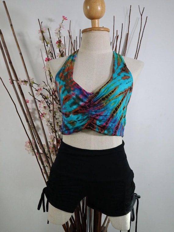 Tie Dye Festival Halter Top – Handmade Boho Crop Top With Ruched