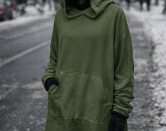 Vestido tipo sudadera con capucha, dobladillo asimétrico, talla grande