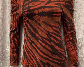 Tie Dye Long Sleeve Top, Rayon Spandex Blend, Fitted Y2K Style