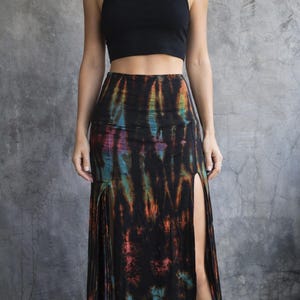 Tie Dye Split Maxi Skirt, High Waist Boho Festival Clothing