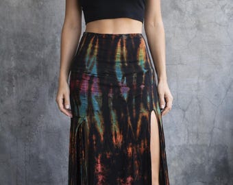 Tie Dye Split Maxirock, hohe Taille Boho Festival Kleidung