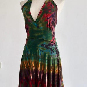Handmade Tie-Dye Halter Dress – Boho Backless Festival Dress – Adjustable Wrap Dress with Asymmetrical HemBeach , Festival Dress