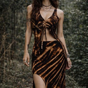 Tie Dye Rayon Spandex Festival Skirt, Gothic Elven Boho Dress