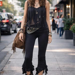 Pantalones de yoga de rayón y licra con volantes, pantalones steampunk con volantes