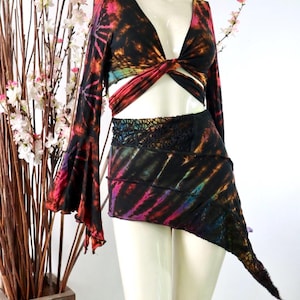 Tie Dye Asymmetrischer Pixie-Rock, Festival Wrap Viskose-Mischung