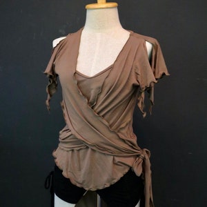 Frauen Wickeltop ~asymmetrisch~Natürlich~Hippie~Goa Psy Wear~Gypsy~Tribal~Erdige Alternative Kleidung Kurzarm V-Tunika