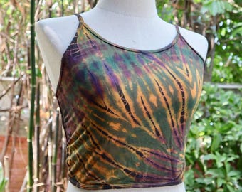 Handmade Tie Dye Strappy Crop Top, Open Back, Boho Festival Clothing