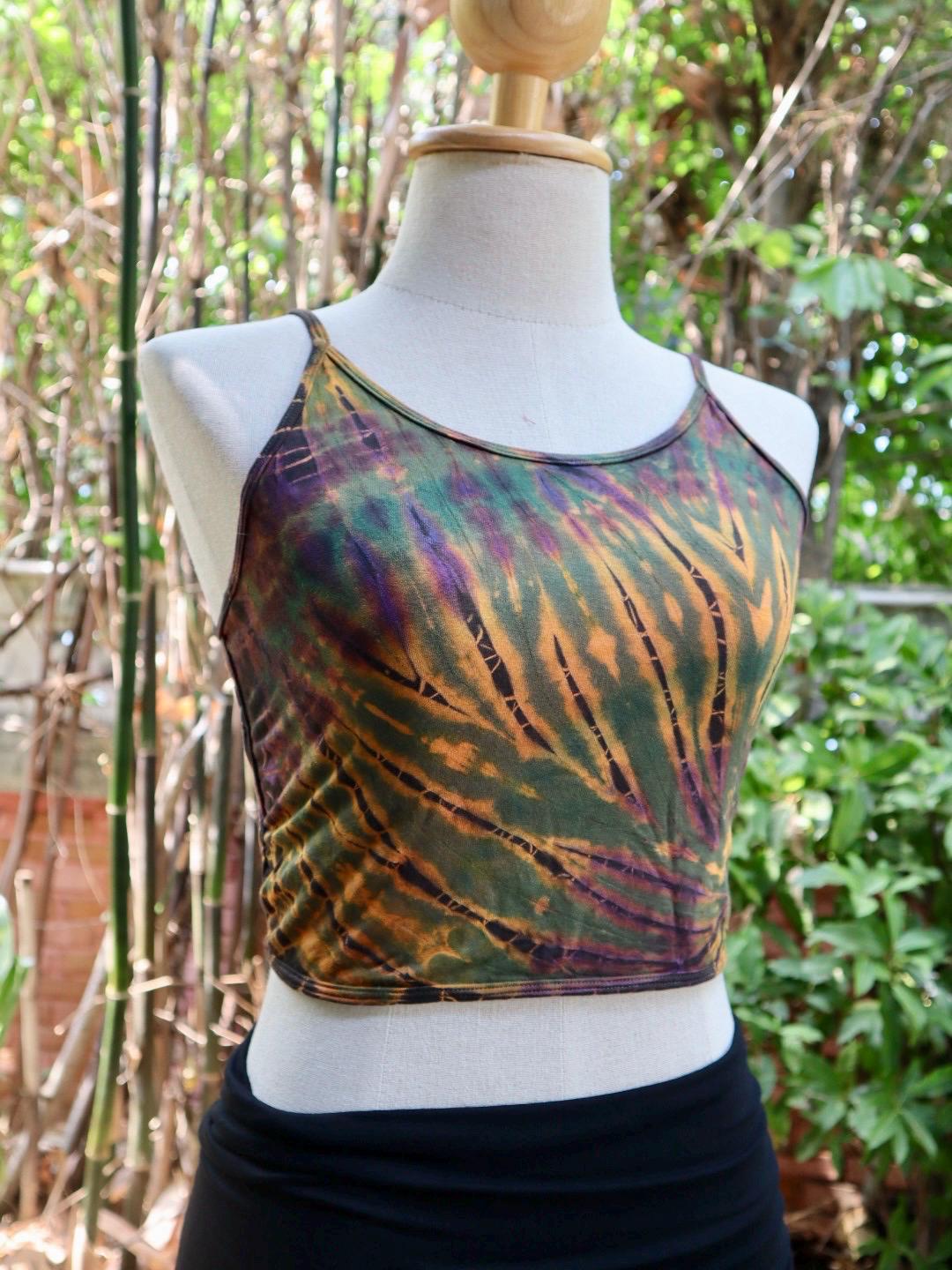 Festivalkleding vrouwen tie-dye crop top met bandjes, yogatop, spandex top, bralette open rug Boho hippie tie-dye, handgemaakt, festival