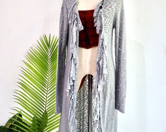 Fringe Draped Cardigan, Polyester Lightweight Layer
