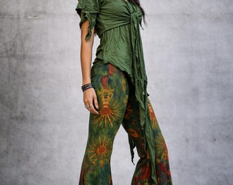 Women Wrap Top ~asymmetric~natural Hippie~Goa Psy Tance wear~Gypsy~Tribal~Earthy Alternative Clothing  short sleeve v-Tunic