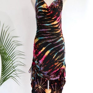 Asymmetrical Tiedye Dress ,Cowl neckline,Cocktail Dress,Sexy ,BOHO ,Cowl Neck Pixie Dress, Festival Pointy Dress,