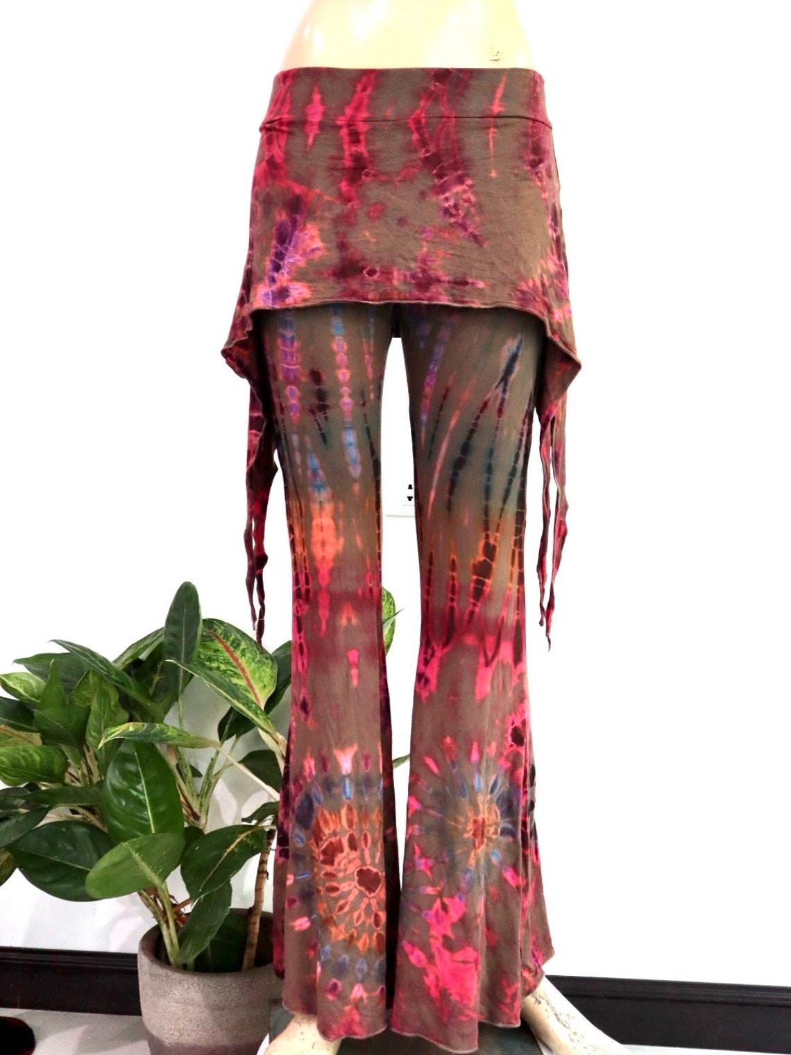 Casual high stretch multicolor tie dye high waist slim bell-bottoms main image 0