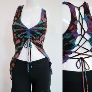 Tie dye Top Burning Man Clothing, Divine Yoga Top, Festival Clothing, Tribal Clothing, Pixie Clothing, Goa Top, Strings Adjustable Back