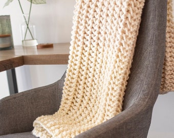 KNIT PATTERN Chunky Ripple Blanket - Knit Farmhouse Blanket - Textured Ripple Blanket - Beginners Pattern - Easy Knit Blanket Pattern