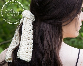 Knit Pattern + Lace Knit Hair Ribbon + Knit Hair Bow + Knit Hair Scarf + Hair Bow/Tie Knit Pattern + Hair Accessory + Instant Download