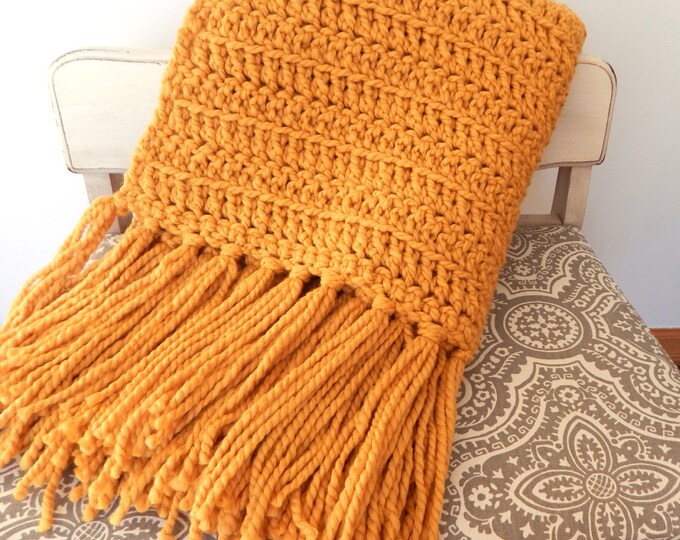 Chunky Crochet Knit Throw Blanket Mustard Blanket Throw Etsy