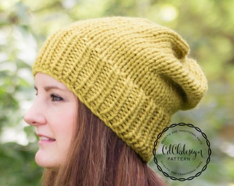 Knitting Pattern / Chunky Knit Hat / Ribbed Knit Toque Beanie Hat Pattern / Traditional Unisex Beanie Hat / Beginners Pattern