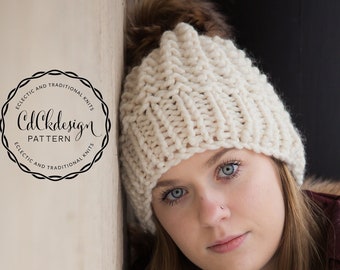 Knitting Pattern / Chunky Knit Hat / Ribbed Knit Toque Beanie Hat / Knitting Pattern for Textured Beanie / Easy Pattern for Womens Hat