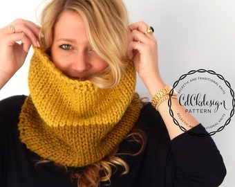 Knitting Pattern - Chunky Knit Cowl - Knit Scarf - Neck Warmer - Chunky Snood - Color Block Infinity Cowl Scarf