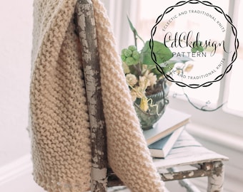 Knitting Pattern - Chunky Knit Wool Throw - Customizable Size Throw Blanket - Farmhouse Decor Style Throw - Easy Beginners Pattern