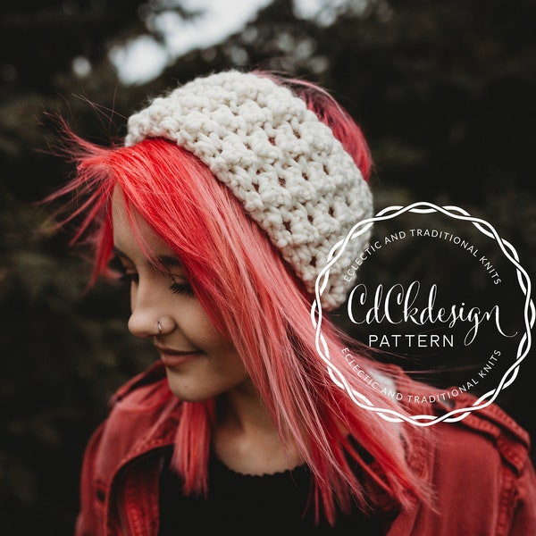 CROCHET PATTERN Chunky Head Band/Head Warmer/Ski Band/Messy Bun Hat/ Nubby Diamond Stitch Original Design