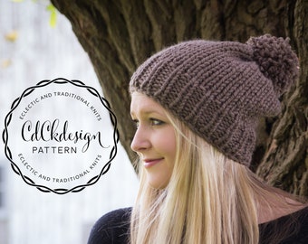 Knitting Pattern / Chunky Knit Hat / Ribbed Knit Toque Beanie Hat / Pompom Hat //THE LIZANNE//