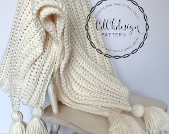 CROCHET PATTERN - Chunky Crochet Blanket Throw - Chunky Tassel Throw - Soft and Squishy Texture Blanket - Easy Crochet Blanket Pattern