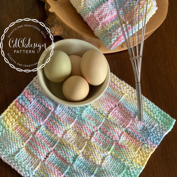 KNIT PATTERN + Dishcloth Pattern + Knit Washcloth Pattern + Easy Knit Dishcloth Pattern + Basket Weave Knitting Pattern + Instant Download