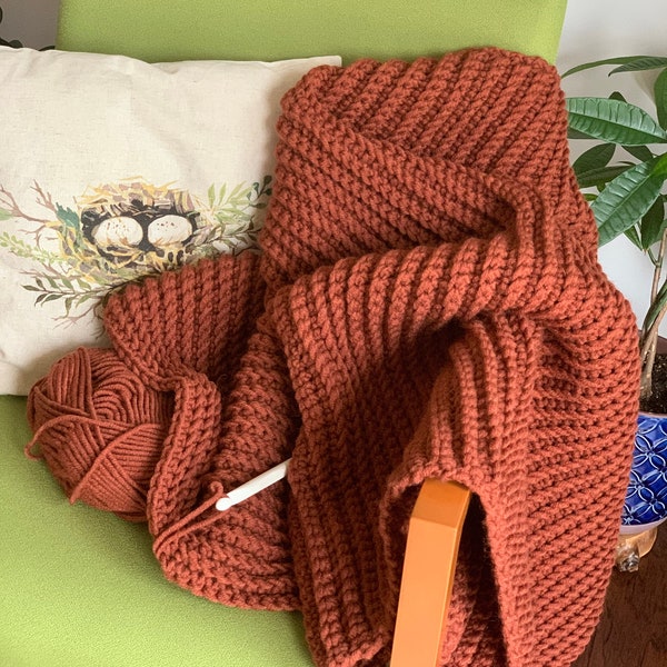 Crochet Pattern/Chunky Crochet Throw Blanket/THE FLURRY/Ribbed Chunky Crochet Blanket - Chunky Afghan - Farmhouse Decor - Beginners Pattern