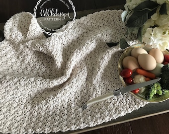 CROCHET PATTERN Natural Cotton Farmhouse Dish Towel/Eco Friendly Durable Tea Towel/Machine Washable and Dryable/Easy Crochet Pattern