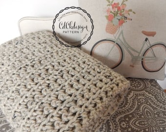 Crochet Pattern//Chunky Crochet Throw Blanket - Ribbed Chunky Crochet Blanket - Chunky Afghan - Farmhouse Decor - Beginners Pattern