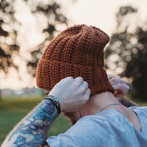Chunky Knit Fold-Over Brim Hat/Guys Cuffed Beanie/Handmade Slouchy Beanie/Mens Cuffed Beanie/Wool Free /CUSTOM COLORS/Free Domestic Shipping