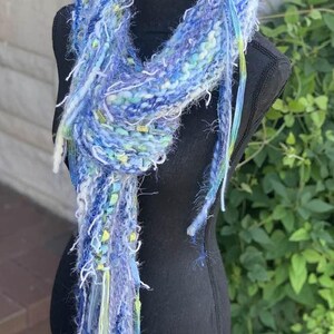 Chunky Knit Scarf/Chunky Knit Crochet Scarf/Boho Style Scarf/Extra Long Fringy Scarf/Imported Yarns Purple Gray and Metallic Fringe Accents