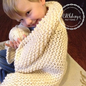 Knitting Pattern - Chunky Knit Wool Throw - Toddler Throw Blanket - French Country Style Throw - Baby Blanket