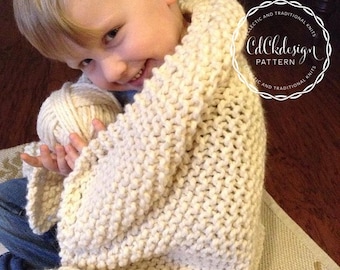 Knitting Pattern - Chunky Knit Wool Throw - Toddler Throw Blanket - French Country Style Throw - Baby Blanket