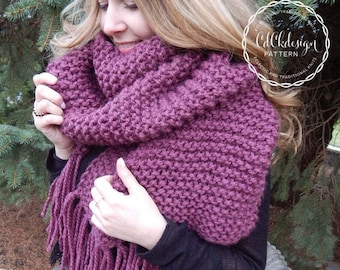 PATTERN Chunky Knit Scarf - Giant Scarf - Knit Blanket Scarf - Unisex Knit Scarf - Open Ended Scarf - Chunky Scarf - Beginners Pattern