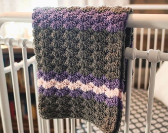 CROCHET PATTERN/Chunky Crochet Blanket Throw/Customizable Blanket Pattern/Crochet Shell Stitch Crib  Blanket/Four Size Blanket Pattern