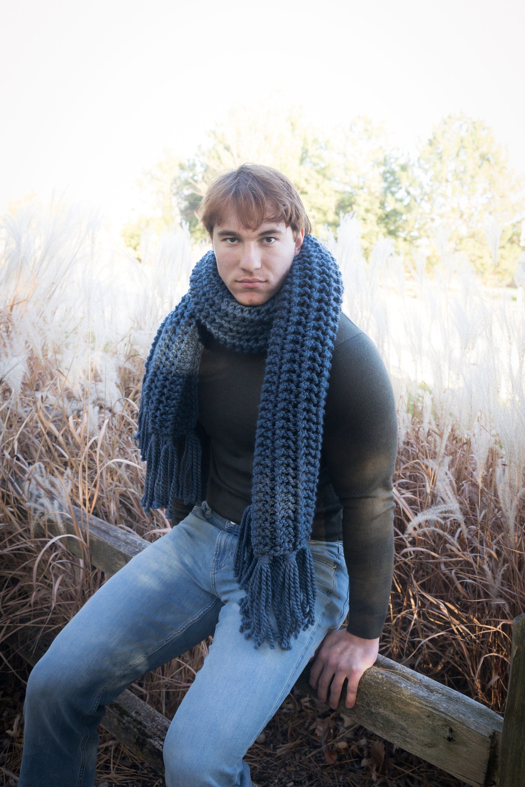 ニットパターン チャンキーニットスカーフ - 巨大スカーフ - オープン