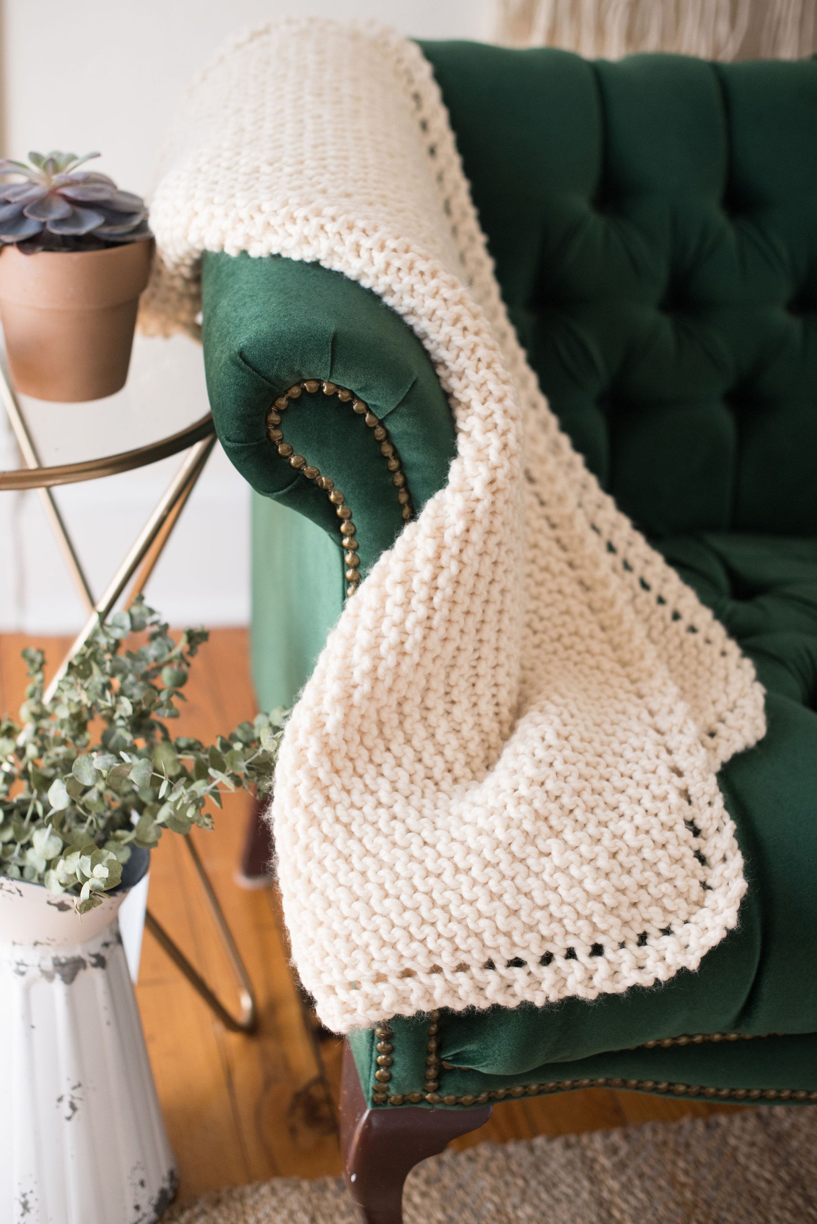 Knitting Pattern Chunky Knit Wool Throw Customizable Size Etsy