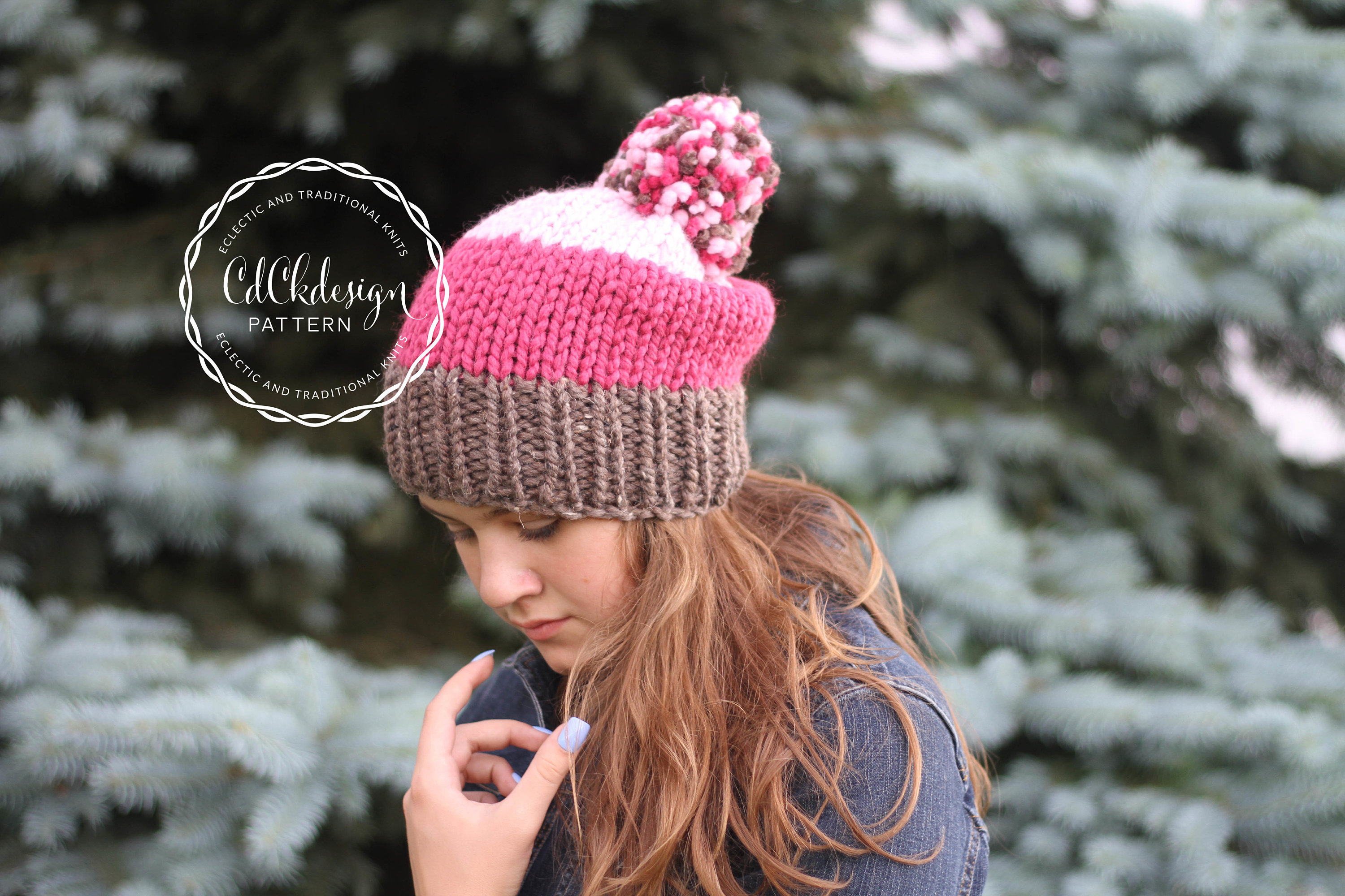 Pom Pom Ribbed Hat Knitting Pattern Straight Needles Chunky Pom