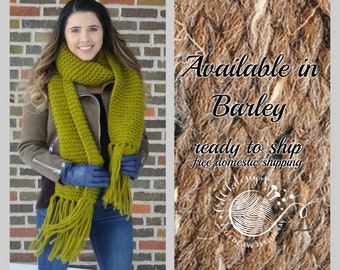 Ready to Ship Chunky Knit Scarf/Giant Scarf/Open Ended Scarf/Chunky Barley Brown Knit Crochet Scarf//THE KODIAK//Extra Long Wool Blend