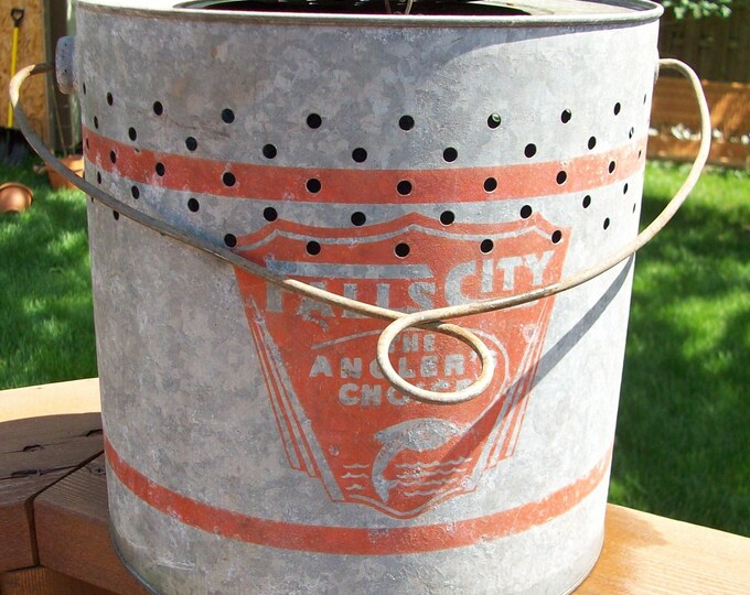 Vintage Galvanized Minnow Bucket Falls City Etsy