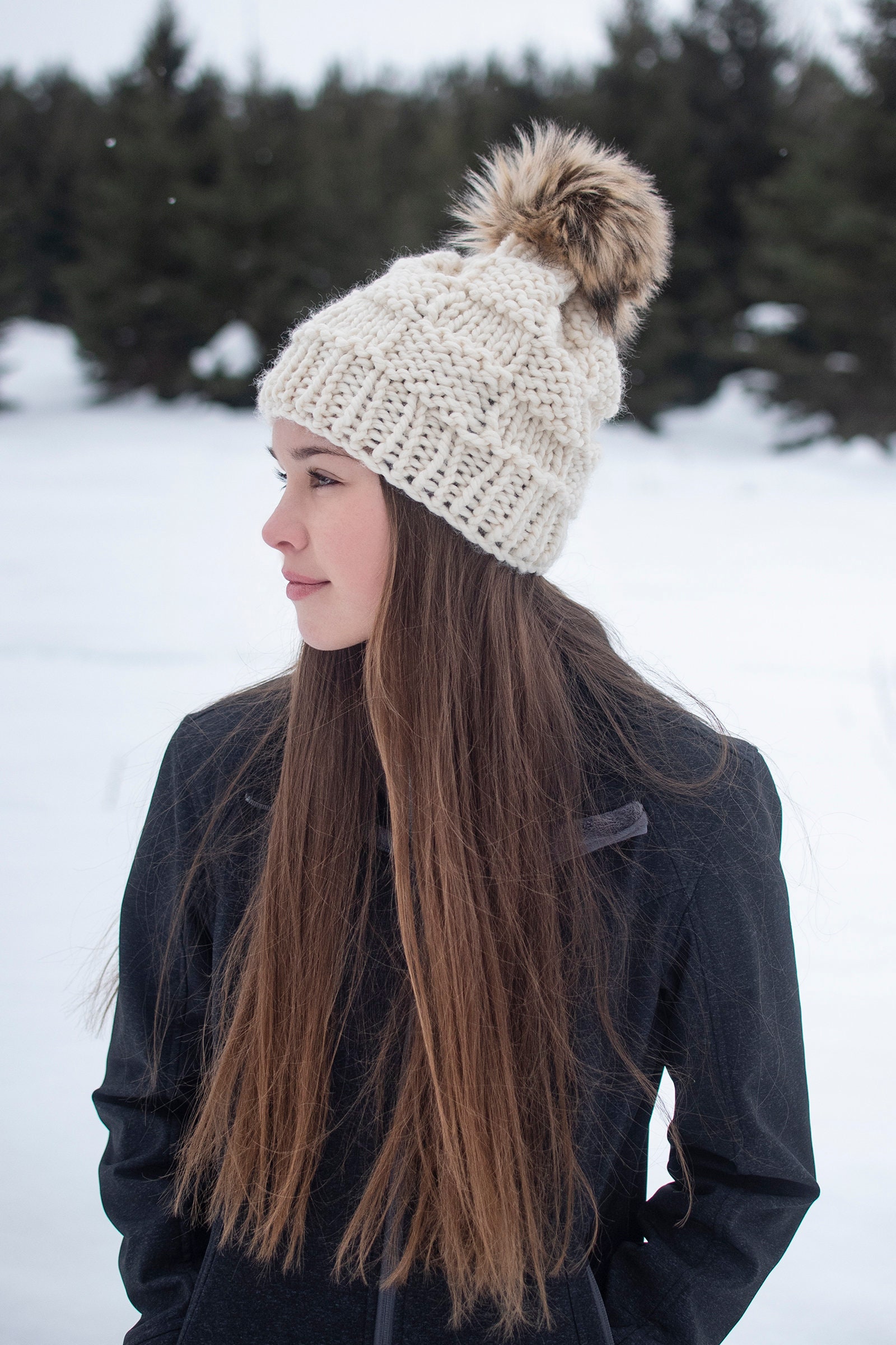 Knitting Pattern / Chunky Knit Hat / Basket Weave Knit Hat  display picture 1