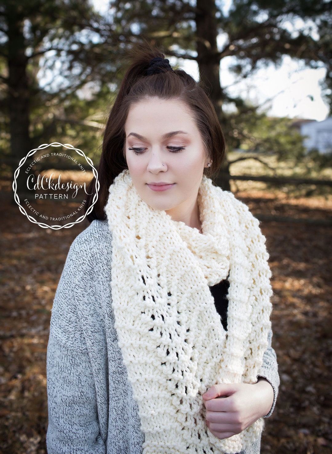 Knitting Pattern/the Glacial/knit Scarf/lacey Textured Scarf/knit ...