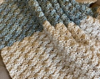 Hand Made Crochet Blanket/Afghan/Throw/Cozy Farmhouse Blanket/Neutral Decor/Washable