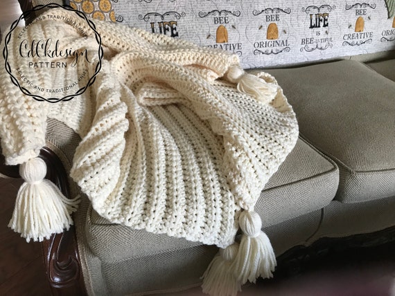 Crochet Pattern Chunky Crochet Blanket Throw Chunky Tassel Throw Crochet Bulky Yarn Blanket Easy Crochet Blanket Pattern