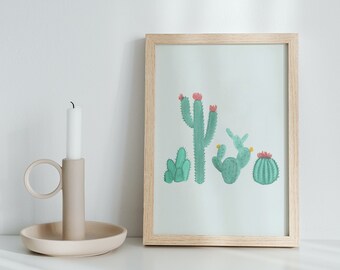 Wasserfarbe: Kaktus Print: Wüstenpflanze, grüne Kunst (Digitaler Download)