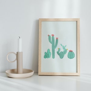 Green Watercolor Cacti Wall Art Printable, Digital Wall Art Cactus Desert Plant Home Decor, Hand Painted Watercolor Art for Plant Lover