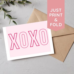 Cartão vazio IMPRIMÍVEL do dia dos namorados de <br> Entrega Rápida? Cartão vazio XOXO | Imprima e dobre 5" cartão x7" | Feliz Dia dos Namorados | Download instantâneo